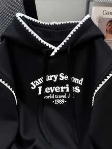 INAWLY Women's Fashion Casual Minimalist Romantic Daily Versatile Contrast Color Letter Sweatshirt, Christmas - Black - View 6