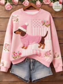 EMERY ROSE Plus Size Cute Casual Printed Crew Neck Long Sleeve Sweatshirt