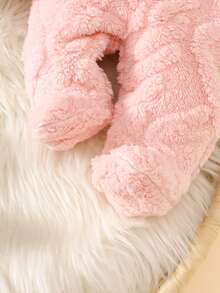 SHEIN Newborn Plush Rabbit Ear Hooded Cute Multi-Piece Suit, Winter Pink Fall - Pink - View 8