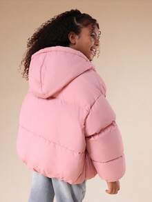 Abrigo acolchado con capucha y cremallera completa SUMWON, con puños elásticos para protección del clima frío en vacaciones - Rosa - Ver 2