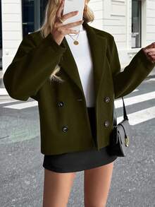 Pariaura Elegante y distintiva chaqueta holgada de nailon con solapa y doble botonadura, para otoño/invierno - Verde militar - Ver 6