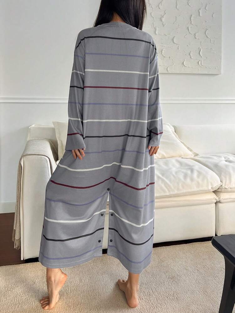 Striped Cartoon Nose Print Loose Women Pajama Jumpsuit