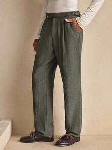 AKNOTIC 男士人字纹休闲裤，时尚百搭，适合圣诞派对、宴会、秋冬季节、送给男友的礼物，营造节日氛围，也适合聚会、通勤等各种场合。灰色男士褶裥西装裤，裤装配饰 - 灰色 - 查看 4