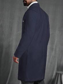 Manfinity CasualCool 男士翻领双排扣休闲羊毛混纺藏蓝色大衣，适合教堂、老钱阶层、日常休闲、周末旅行、户外活动、探险旅行、轻松的工作环境或半正式场合，也是送给男友/丈夫、周年纪念日/生日、派对、圣诞节、新年、婚礼等场合的理想礼物。 - 藏蓝色 - 查看 2