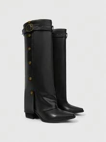 ROMWE Grunge Punk Women's Pointed Toe Adjustable Buckle Design Casual Ankle Boots Valentine's Day - Black - View 3