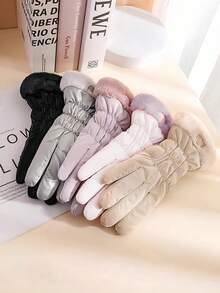 1 Pair Thermal Lined Winter Gloves Touchscreen Compatible Windproof Design Motorcycle Riding Essential Christmas Stocking Fillers Holiday Gift For Women Outdoor Sports Must Haves - multicolor - View 11