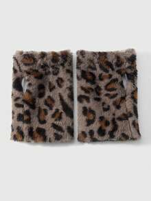 ROMWE Goth 1 Pair Y2K Stylish Retro Chic Casual Warm Faux Fur Leopard Tiger Animal Print Fingerless Gloves, Suitable For Women, Daily Wear, Holiday Gift - Coffee-4 - View 7