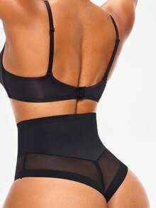 SHAPORA Shaping High-Waisted Mesh Thong Body Shaper Butt Lifter-Tummy Waist Control - Black - View 2