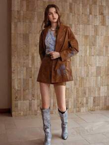 MOTF PREMIUM 绒面革花卉刺绣西装外套