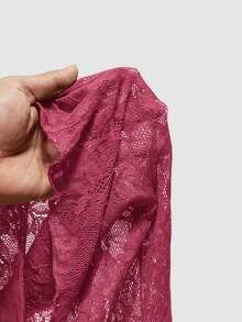 ROMWE Plus Size Gothic Style V-Neck Contrast Lace Flare Sleeve Blouse Valentine's Day - Burgundy - View 5