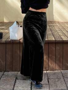 Livesso Robe élégante et décontractée en velours noir avec taille ajustée, convenant pour le Nouvel An, Noël, mariage, fête, banquet, jupe sirène