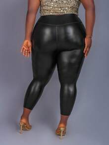 CurvyTilda Collants  noirs avec poches pour femmes grandes tailles, minimalistes, adaptés pour Noël, Thanksgiving, la Saint-Valentin, leggings, taille haute, collants, déplacements, vacances, soirées, sport, poches, pantalons, usage quotidien, déplacements, tenue de travail, pour l'hiver - Noir - Voir 6