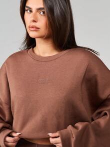 MISSGUIDED Áo nỉ chui đầu cổ tròn tay dài viền thô dáng rộng cho nữ mùa thu đông, mặc nhà thoải mái, phong cách đường phố, thời trang cơ bản - màu nâu - Xem 5