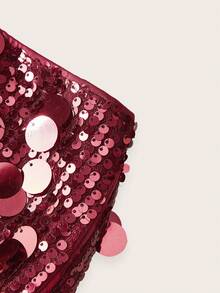 SHEIN ICON Black Bodycon High Waist Super Short Women's Mini Skirt Burgundy Skirt Sequin Skirt - Burgundy - View 4