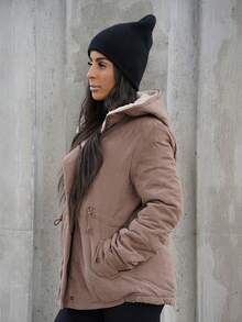 SAYEHFBABY Abrigo de invierno para mujer con capucha, acolchado, con aislamiento de relleno sintético, diseño de cintura, forro térmico para el invierno - Óxido marrón - Ver 5