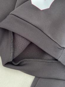 SHEIN Baby Girl Casual Sports Style Numeric & Letter Print Fleece Sweatshirt And Seam Front Sweatpants Set, Autumn/Winter - Dark Grey - View 12