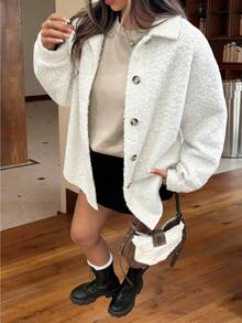 Muchica 秋冬款白色毛绒针织女士夹克 - 米色 - 查看 6