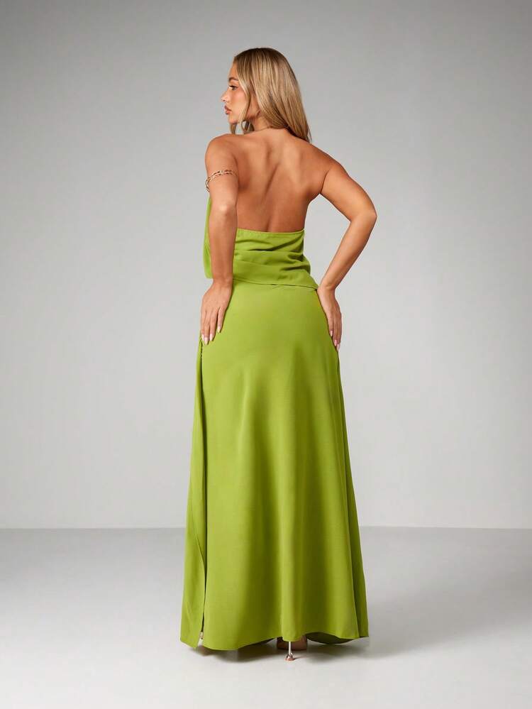MISSGUIDED Halter Neck Draped Cutout Maxi Dress With Gold Bar Detail Summer Evening Party Formal Occasion Wear
