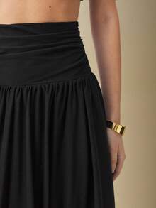 BizChic Women's Black Autumn Classy Elegant Date Night Sheer Mesh A-Line Skirt,Vintage Chic Waist Ruched Design,Versatile Casual Party Wedding Guest - Black - View 5