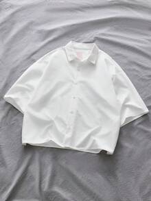 AXEPEAK Áo sơ mi nam tay ngắn vai rớt, kiểu dáng thường ngày, đa năng, cài khuy nửa thân, thích hợp cho mùa hè. - trắng - Xem 2