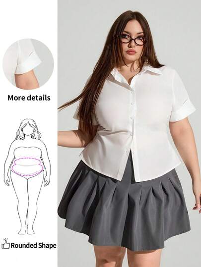 Enliva Karlangas.Toledo Plus Size Solid Color Short Sleeve Casual Slim Fit Shirt For Daily Wear, Summer, For Apple Rounded Body Shape