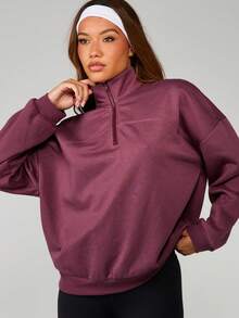 MISSGUIDED Quarter Zip Seam Detail Pullover Sweatshirt With Long Sleeves And Ribbed Cuffs For Fall Winter Casual Everyday Wear - Purple - View 3