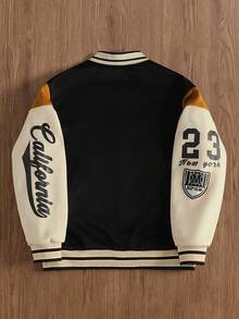 TOKVUE Giacca varsity senza cappuccio, vestibilità morbida, con grafica a lettere e blocchi di colore sulle spalle, per l'autunno, da uomo