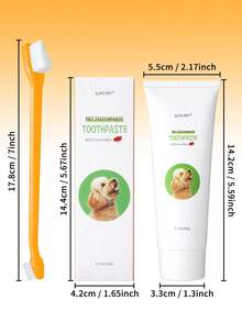 PETSIN Beef Flavored Pet Toothpaste For Dogs & Cats - 2.12oz With Dual-Ended Toothbrush, Gently Cleans Teeth & Freshens Breath, Complete Dental Care Kit For Daily Oral Hygiene