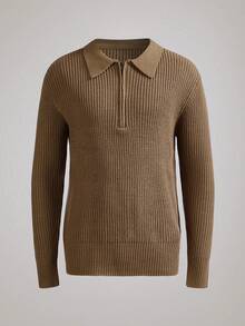 Men's Casual Zip-Up Knitted Sweater With Collar, Versatile For Autumn/Winter - View 1