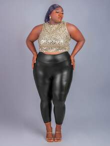 CurvyTilda Collants  noirs avec poches pour femmes grandes tailles, minimalistes, adaptés pour Noël, Thanksgiving, la Saint-Valentin, leggings, taille haute, collants, déplacements, vacances, soirées, sport, poches, pantalons, usage quotidien, déplacements, tenue de travail, pour l'hiver - Noir - Voir 4