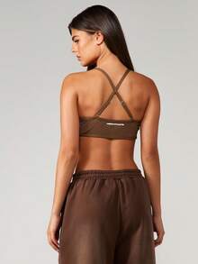 MISSGUIDED Active Scoop Neck Cross Back Adjustable Strap Sports Bra For Training Workout Gym - Brown - View 2
