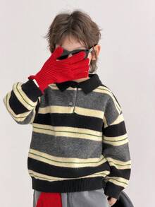 DAZY 男童休闲落肩条纹针织套头毛衣 - 灰色 - 查看 4