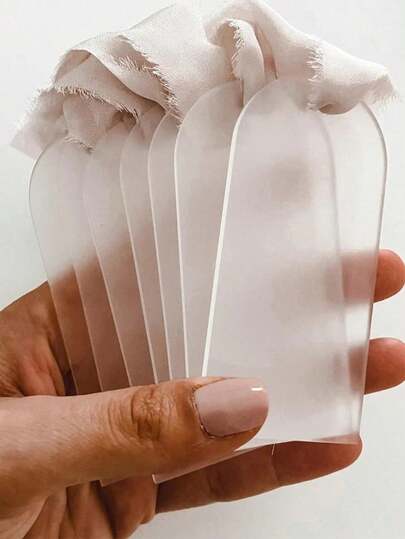 Tarjetas de lugar de arco de acrílico esmerilado, etiquetas de asientos de boda translúcidas en blanco y soporte para el nombre de la fiesta