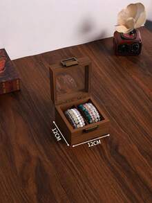 Cirelle 复古木纹手表展示盒 - 带玻璃盖的收藏盒，可用于存放手镯和珠宝，优雅的梳妆台收纳盒 - 彩色 - 查看 9