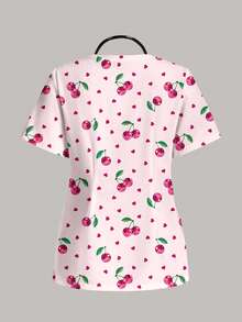 TaskEZ Valentine's Day Heart Cherry Nurse Scrub Uniform Top For Women - متعدد الألوان - مشاهدة 2