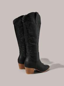 Styleloop Giày bốt cao gót đế thô thời trang mũi nhọn có khóa kéo bên hông dành cho nữ - màu đen - Xem 5