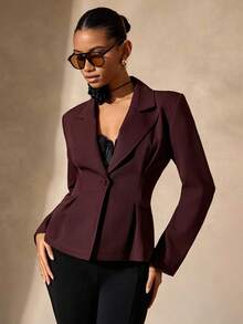Sophisticated Regular Length Brown Woven Fabric Blazer With Lapel Collar Long Sleeves And Button Closure - Brown - View 5