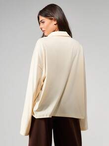 MISSGUIDED 宽松长袖橄榄球领Polo衫，纽扣闭合，秋冬学院风衬衫，休闲宽松版型 - 淡黃色 - 查看 2