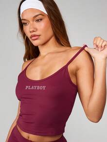 Missguided x Playboy 酒红色吊带背心和阔腿裤两件套，圆领设计 - 酒紅色 - 查看 3