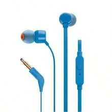 JBL Tune 110 In-Ear Headphones, Pure Bass Sound, Built-In Microphone, Tangle-Free Flat Cable, Comfortable Fit, Blue - Blue - View 4