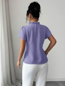 Mulvari Camisa de unicolor de manga corta, minimalista y casual para uso diario - Púrpura malva - Ver 10