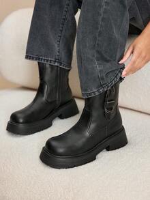 Daringsoles Sepatu Bot Ankle Wedge Sol Tebal Serbaguna untuk Wanita, Cocok untuk Hari Valentine - Hitam - View 7