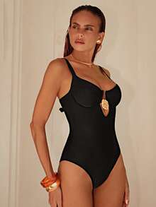 Swim Chiccia Traje de baño sexy de tirantes finos negro para mujer, de verano