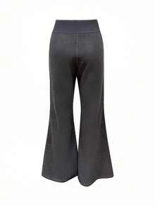 INAWLY B302: American Style Grey Suede Flared Pants - Dark Grey - View 2