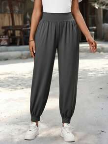 EMERY ROSE Quần dài ống rộng xếp ly màu trơn dành cho nữ, thích hợp cho việc đi lại hàng ngày - Xám - Xem 7