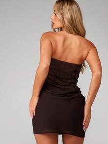 MISSGUIDED Strapless Sequin Embellished Bodycon Mini Dress With Ruched Skirt For Party Evening Special Occasions - Coffee Brown - View 2