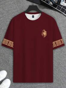 Manfinity LEGND Plus Size Men's Fashion Fierce Lion Print Short Sleeve T-Shirt, Casual Tee, Minimalist & Versatile, Great Gift For Boyfriend Or Family