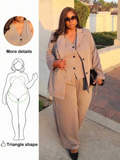 Truni Conjunto de 3 piezas de talla grande para mujer con chaqueta de invierno negra impresa con dinero antiguo, chaleco y conjunto casual