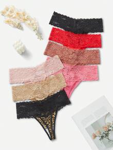 SHEIN 7pcs/Set Women Sexy Lace Patchwork Thong Panty - Multicolor - View 1