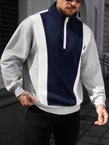 Manfinity Homme 男士撞色拼接半拉链休闲套头衫 男士四分之一拉链 - 彩色 - 查看 2